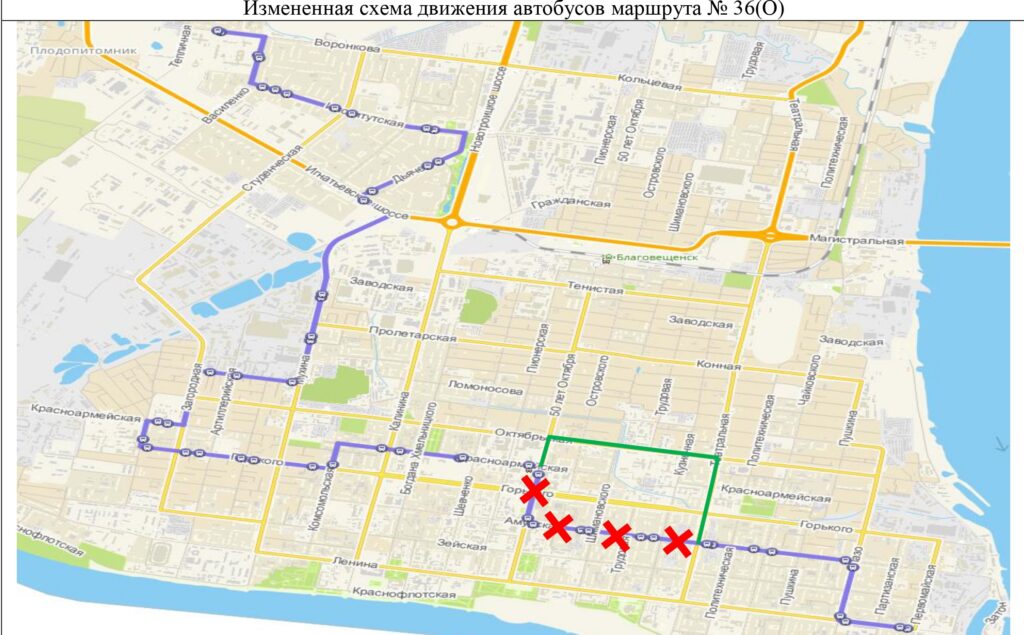 обновлённая схема движения автобуса №36О