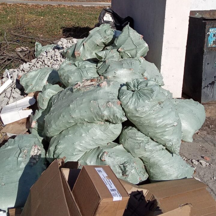 В Благовещенске жители многоквартирного дома вывалили на контейнерную площадку гору строительного мусора