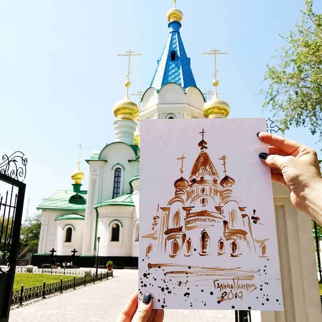 кофеарт, кофеграфия, рисунки кофе, достопримечательности Благовещенска