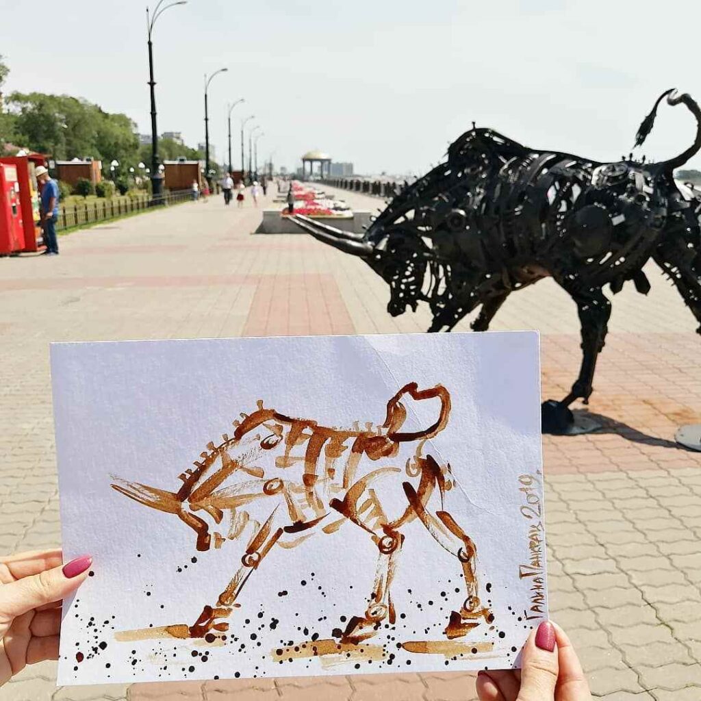 кофеарт, кофеграфия, рисунки кофе, достопримечательности Благовещенска