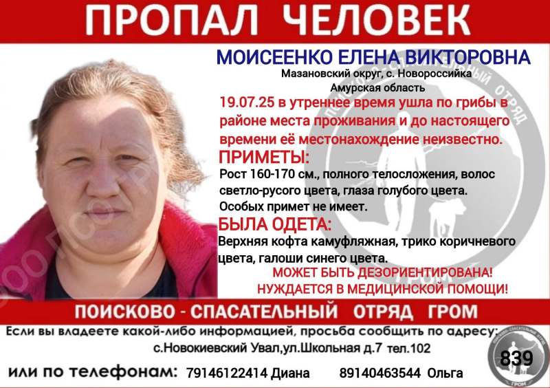 В Приамурье женщина ушла за грибами и потерялась

