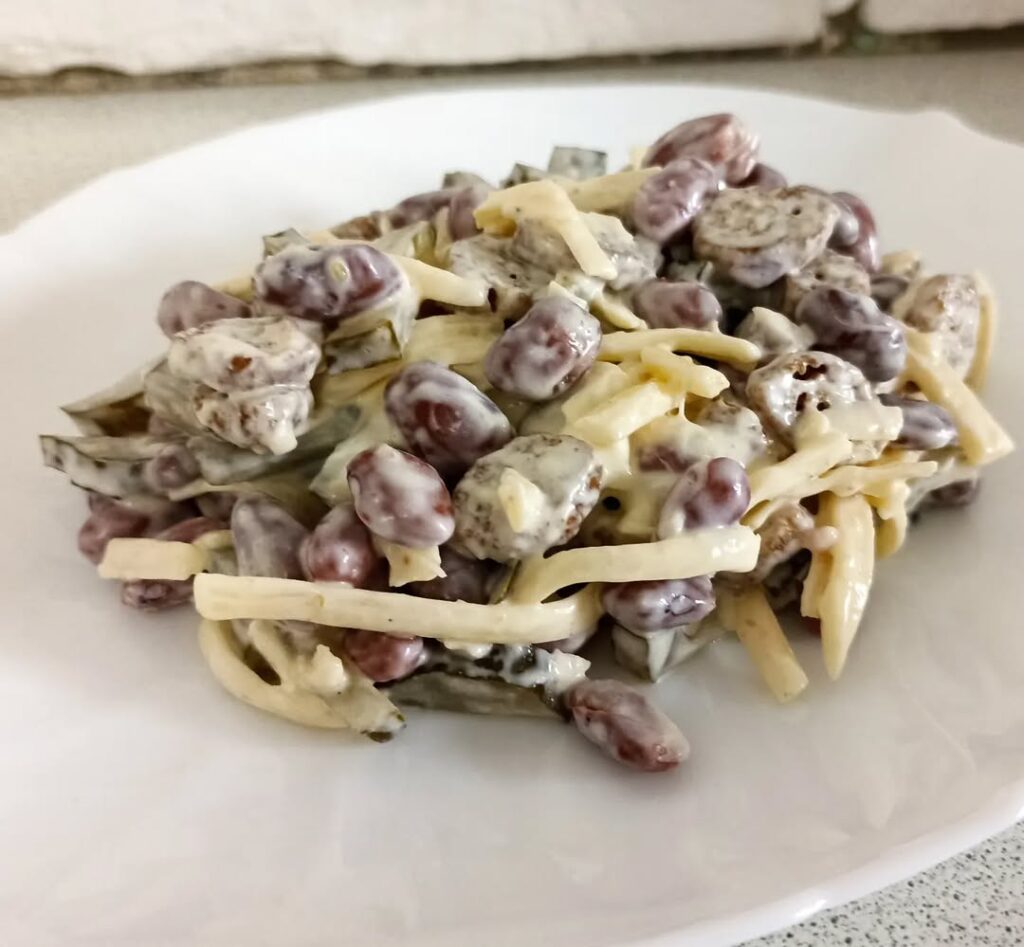 чем заменить мясо, рецепты без мяса,
белковые продукты, салат из фасоли