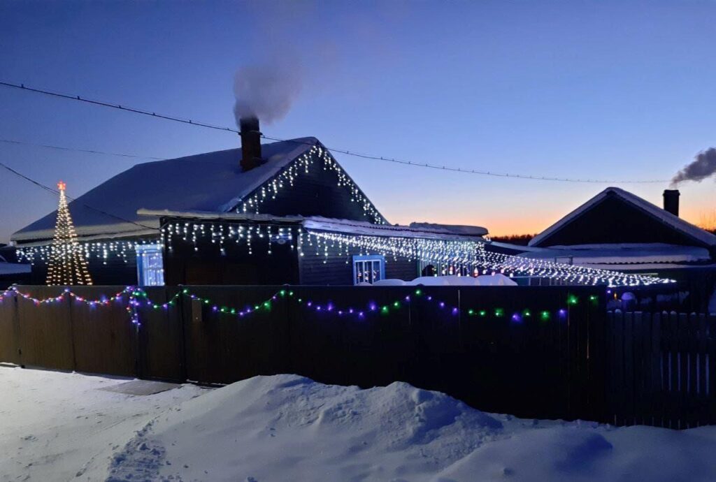 Амурчане поселили у себя во дворе снежного чебурашку